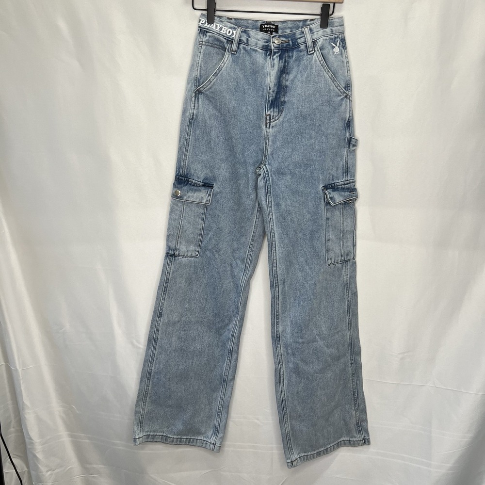 Pacsun Jeans Womens 26 Blue‎ Cargo Light Wash Playboy Skater Skateboard Hip Hop